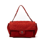 Shoulder Bag Flap Red Suede Leather