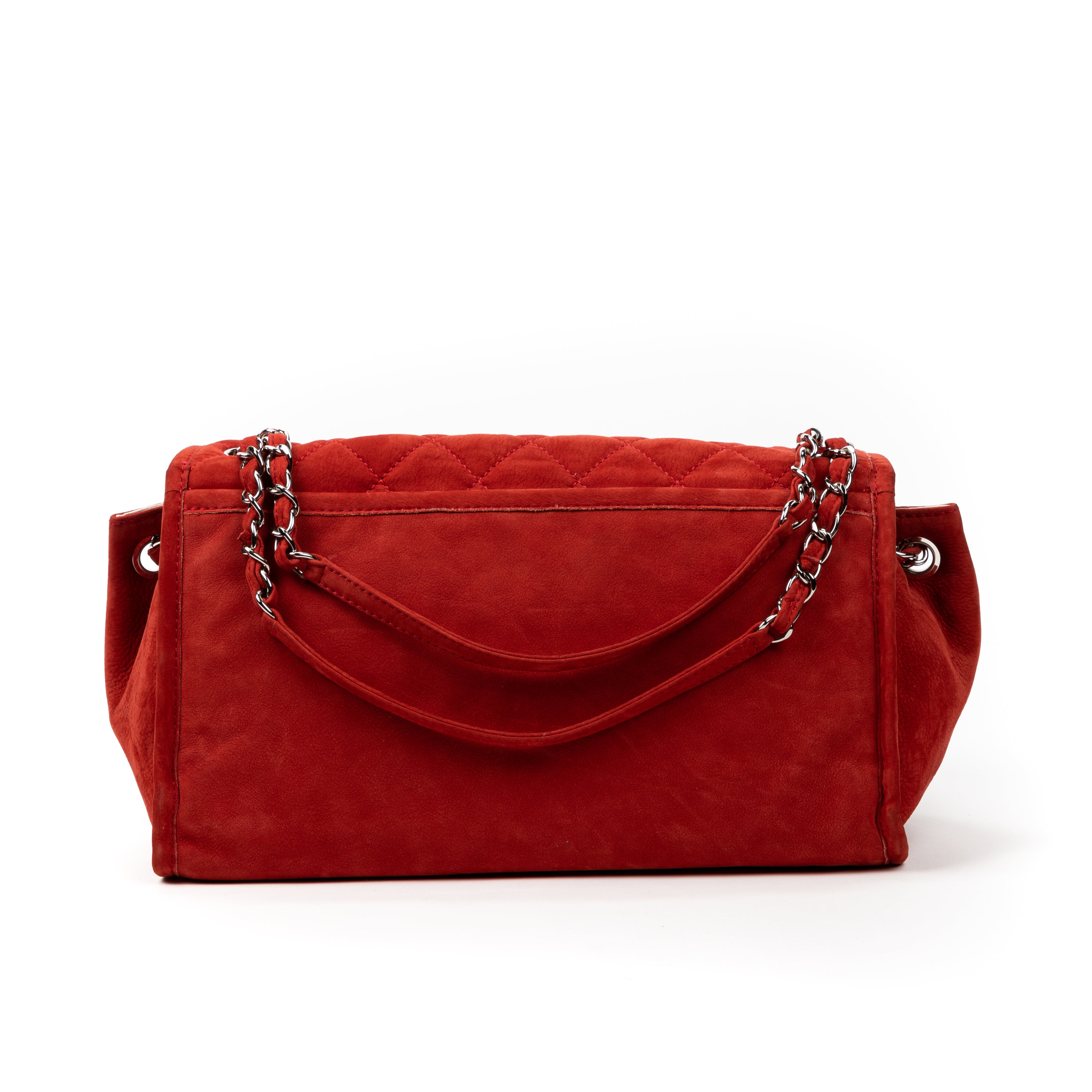 Shoulder Bag Flap Red Suede Leather