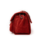Shoulder Bag Flap Red Suede Leather
