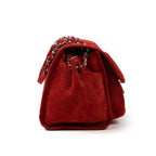 Shoulder Bag Flap Red Suede Leather