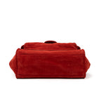 Shoulder Bag Flap Red Suede Leather
