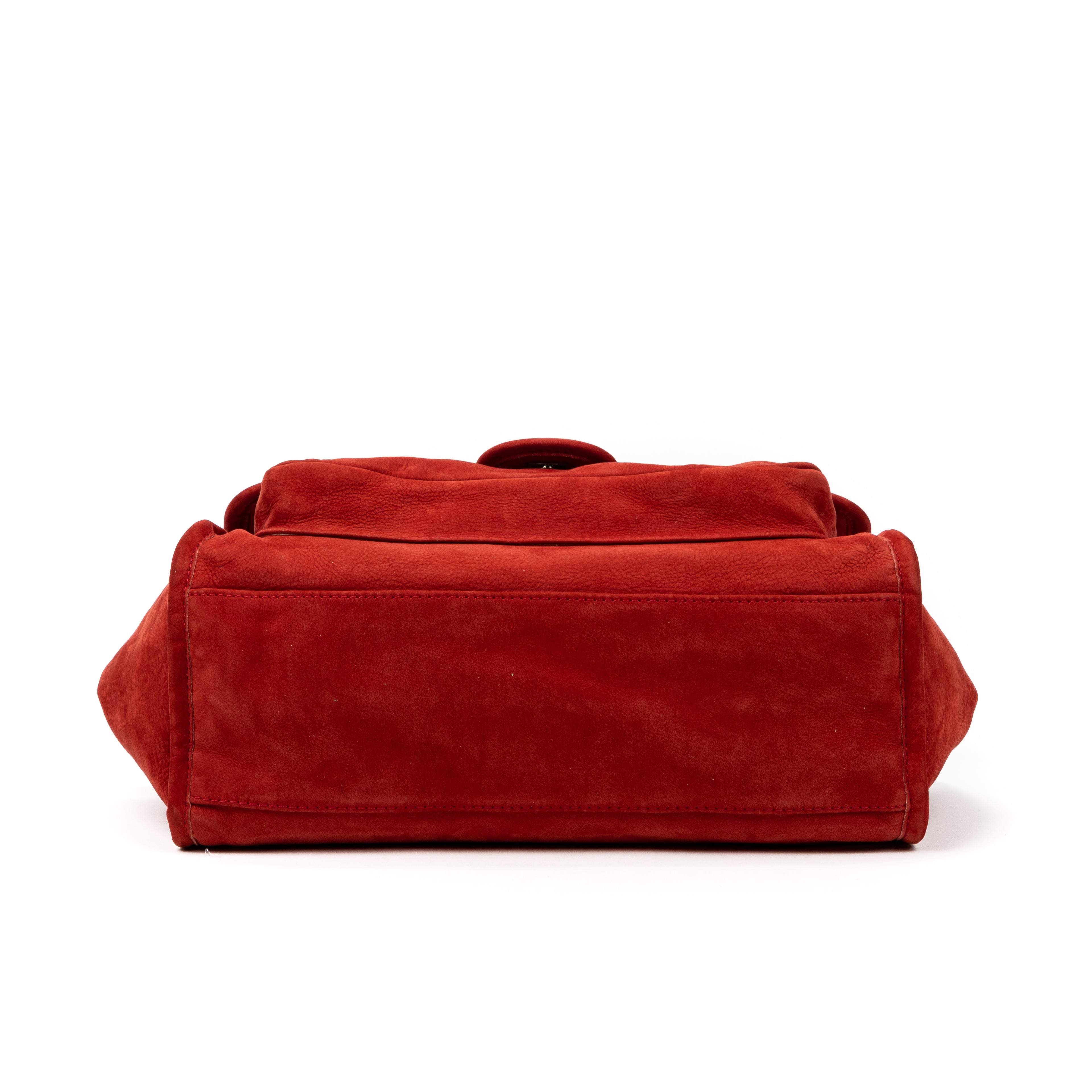 Shoulder Bag Flap Red Suede Leather