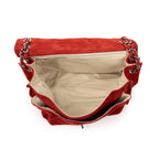 Shoulder Bag Flap Red Suede Leather
