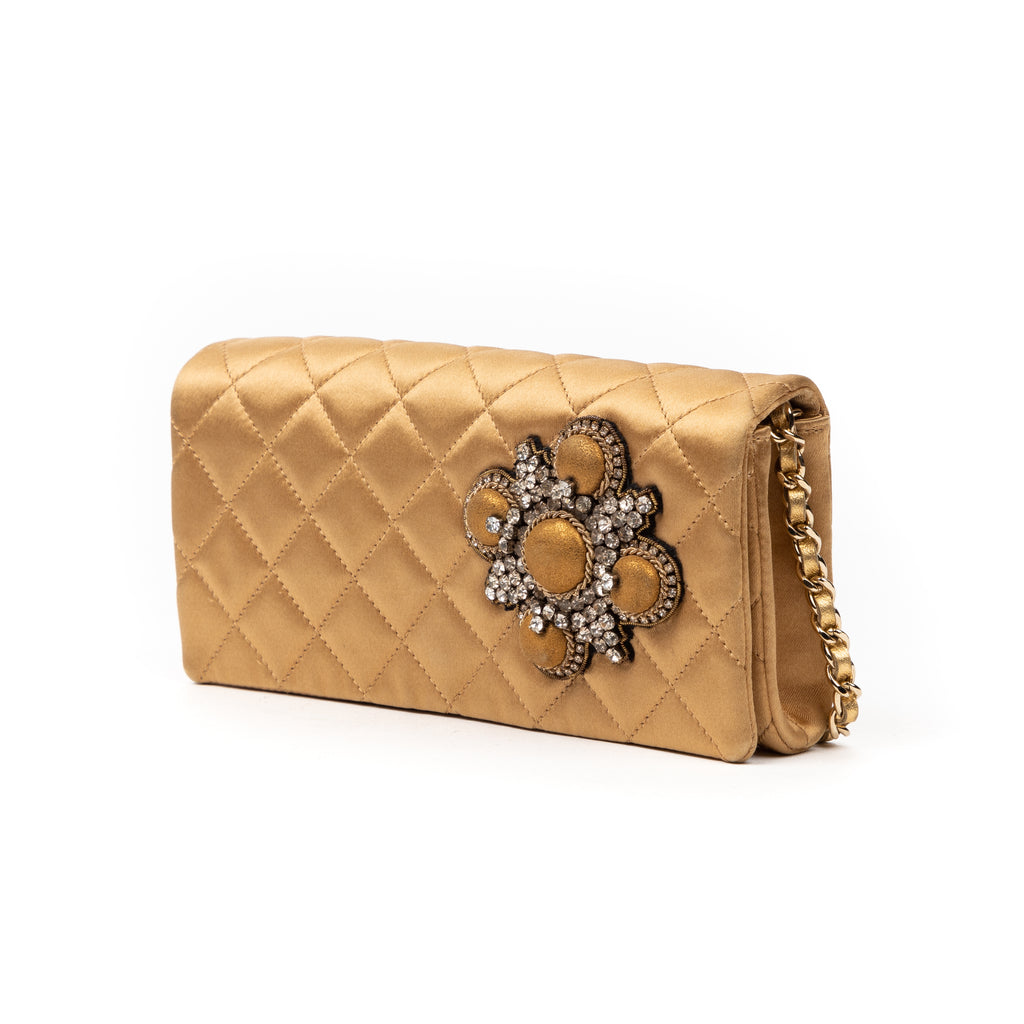 Handbag Camellia Wallet on Chain Beige Satin Canvas
