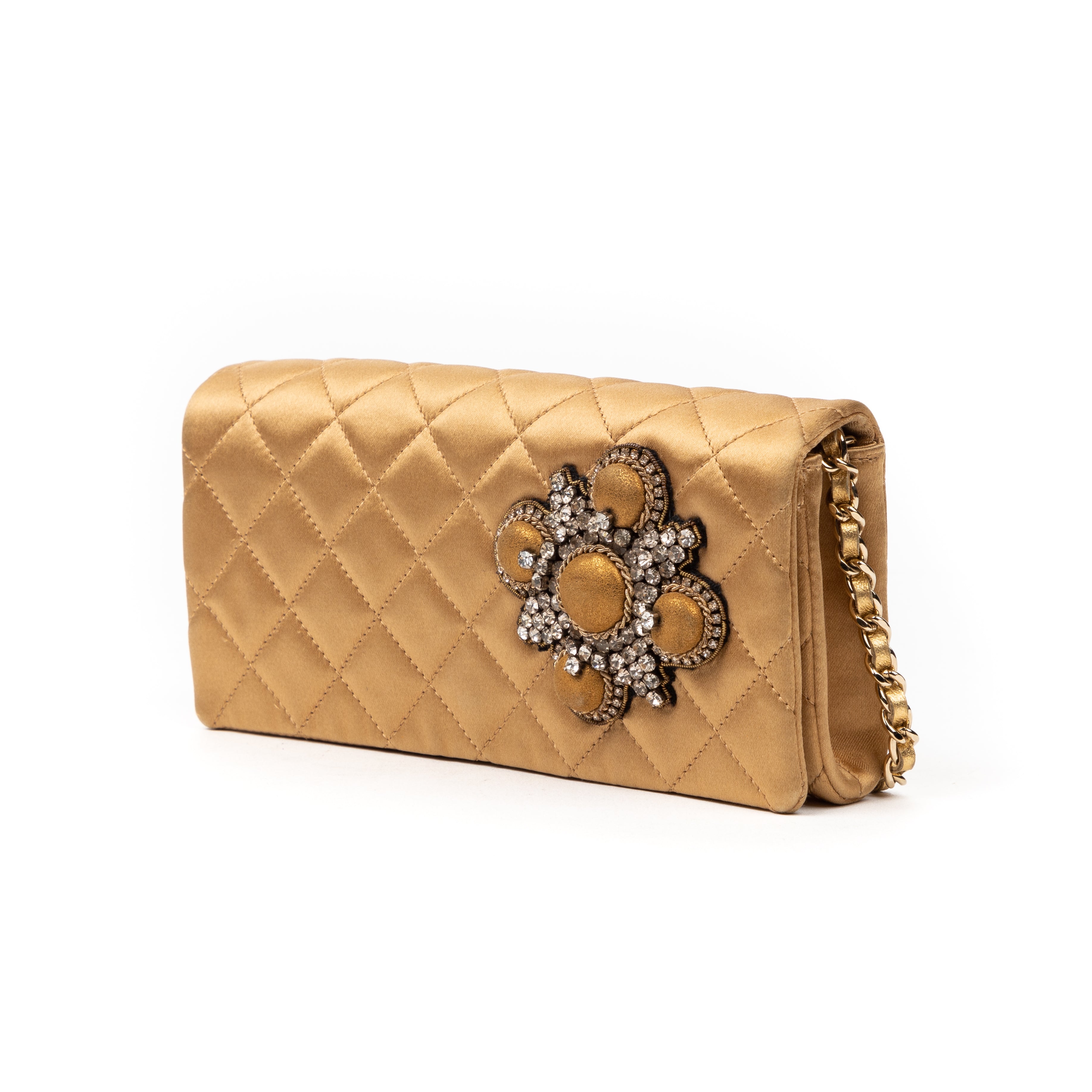 Handbag Camellia Wallet on Chain Beige Satin Canvas