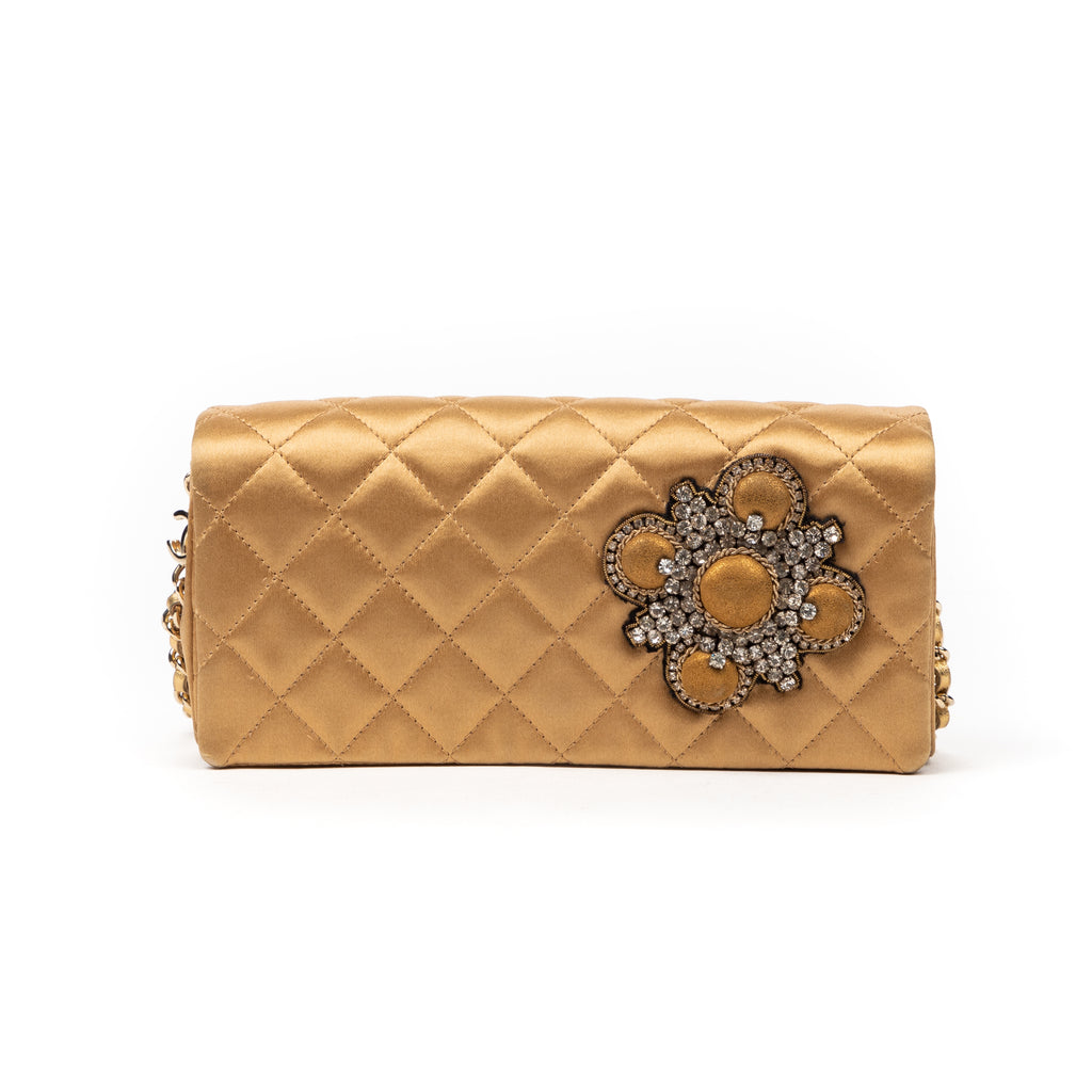 Handbag Camellia Wallet on Chain Beige Satin Canvas
