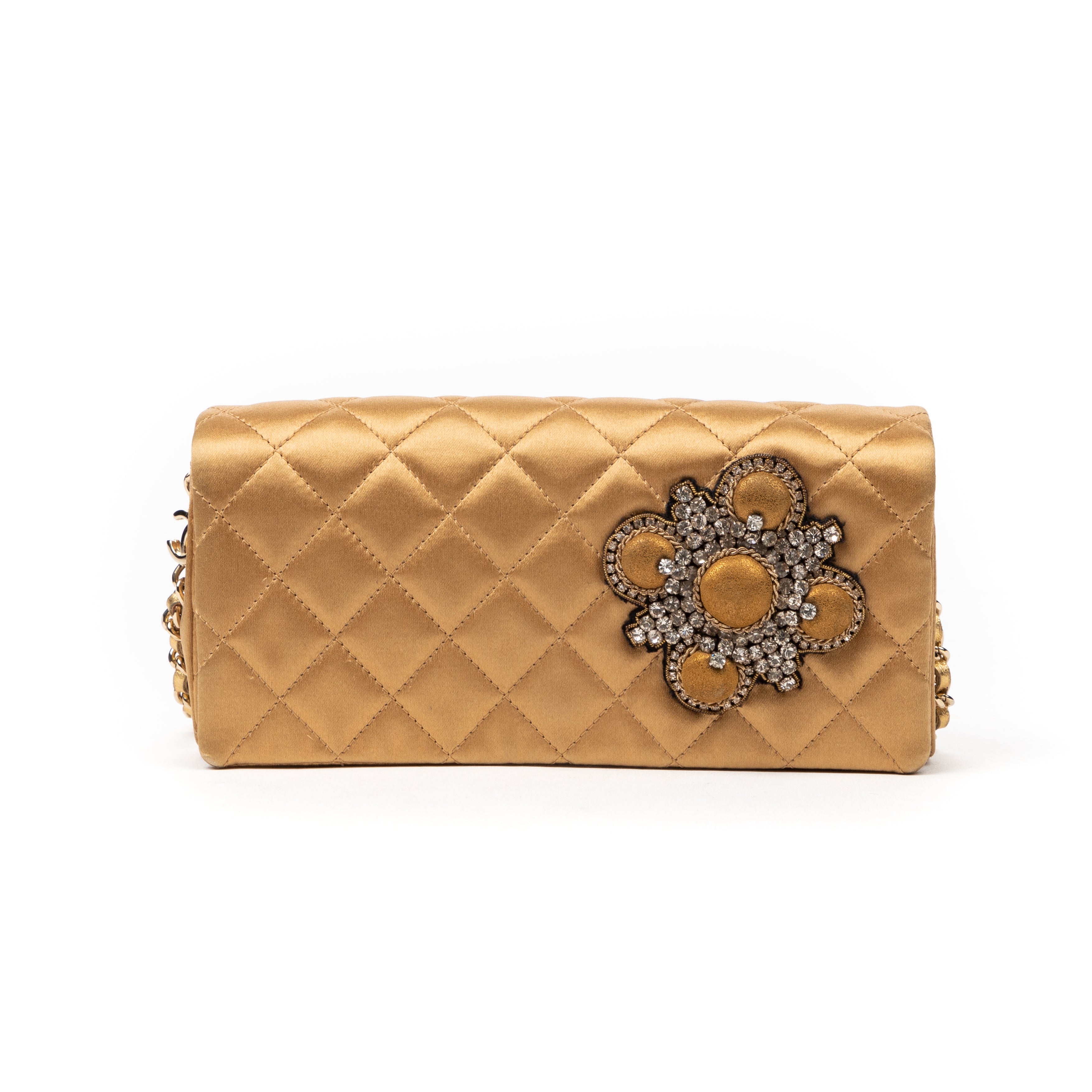 Handbag Camellia Wallet on Chain Beige Satin Canvas