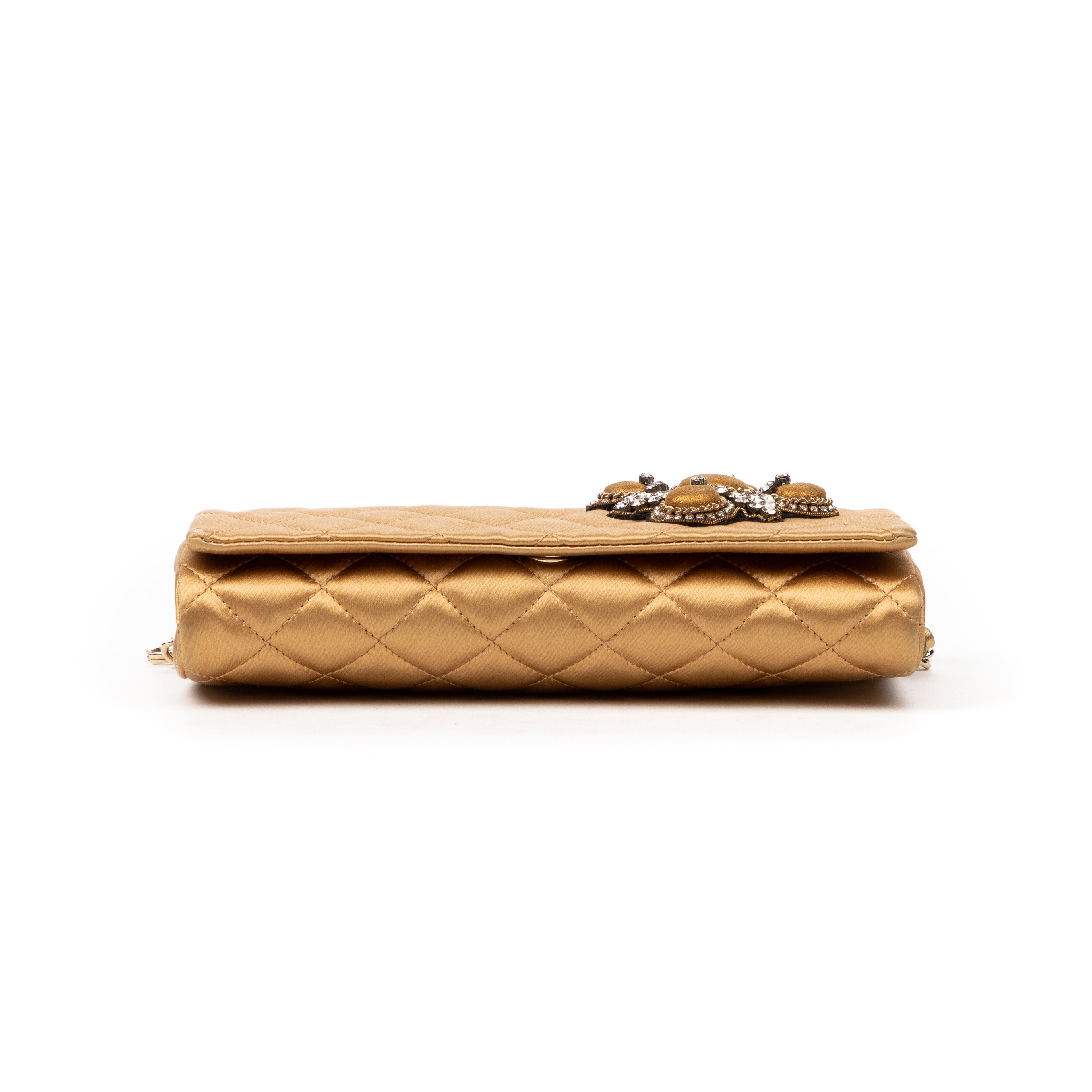 Handbag Camellia Wallet on Chain Beige Satin Canvas