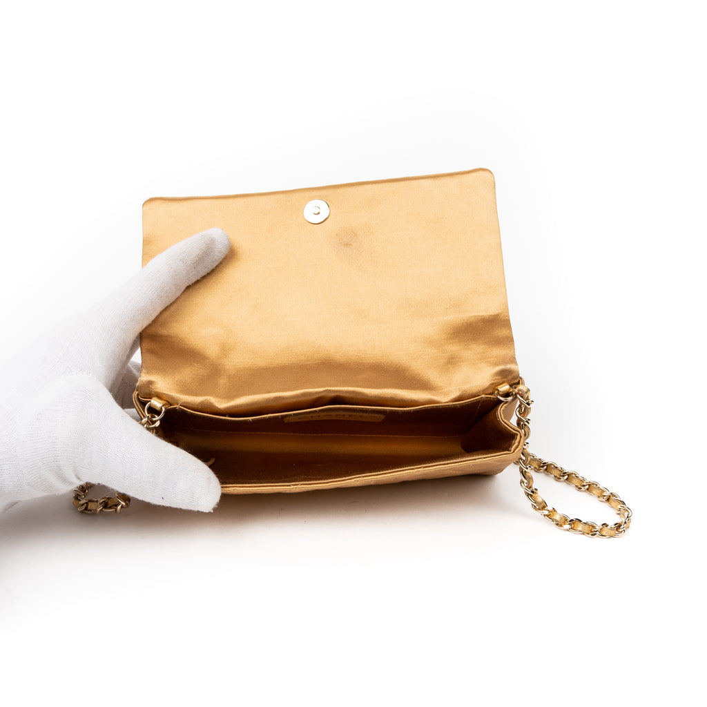 Handbag Camellia Wallet on Chain Beige Satin Canvas