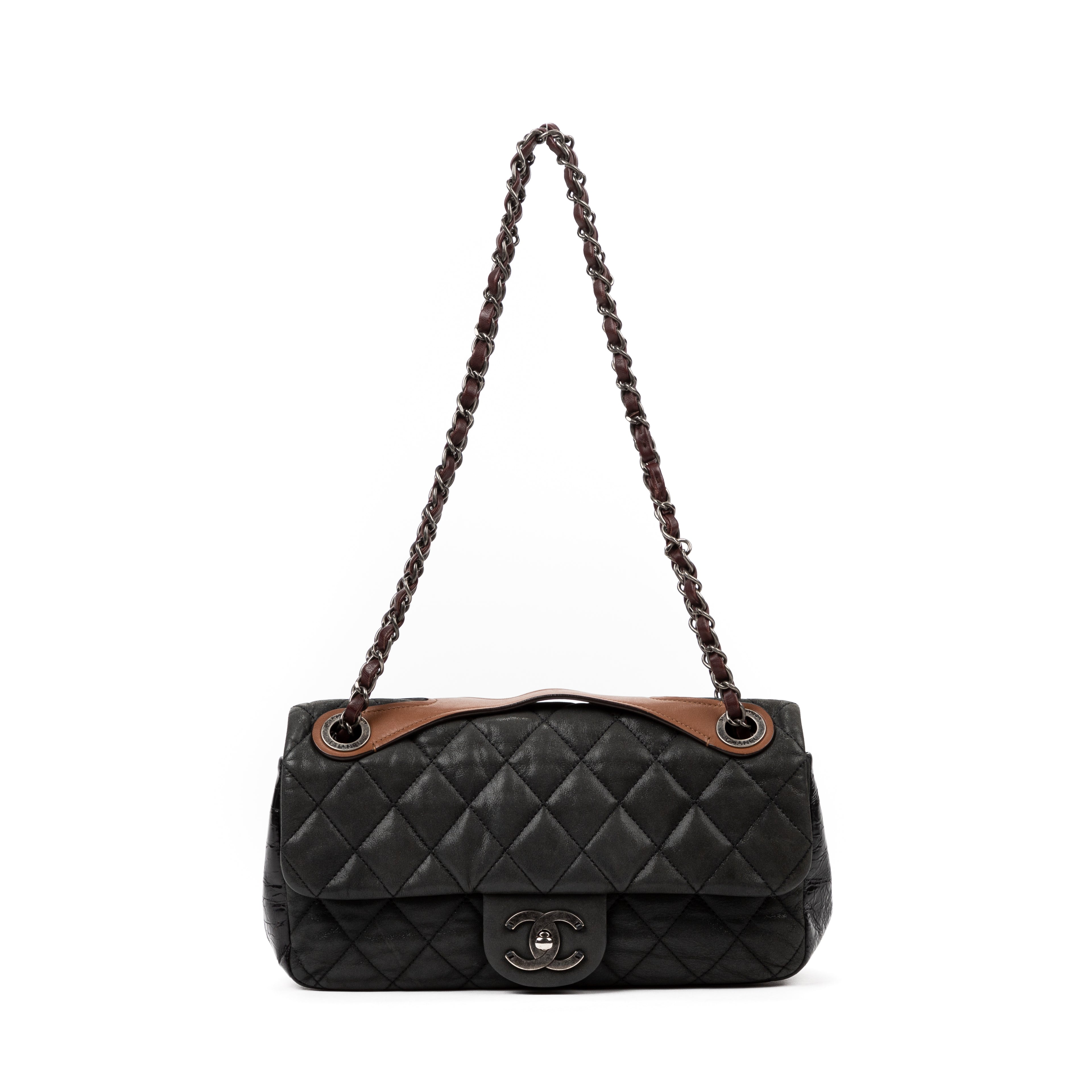 Shoulder Bag Vintage Flap 26 Grey Calfskin Quilted Leather