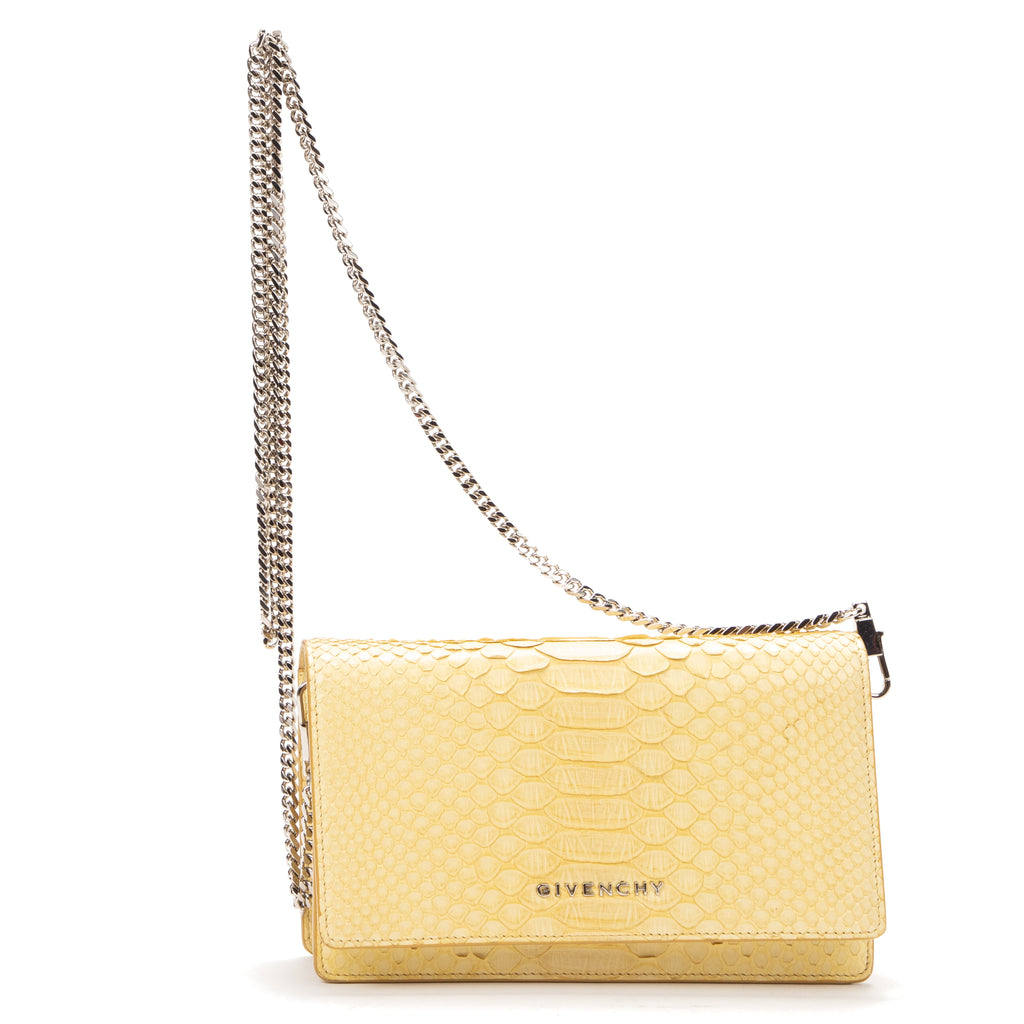 Pouch Wallet on Chain Yellow Snakeskin Embossed Leather