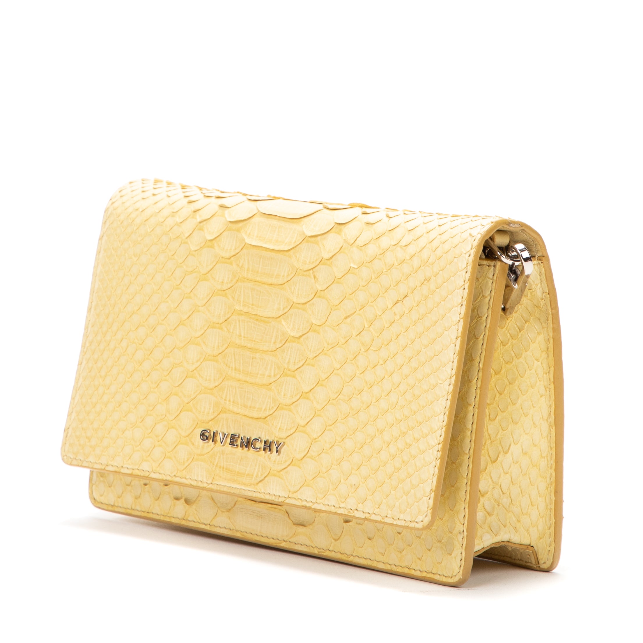Pouch Wallet on Chain Yellow Snakeskin Embossed Leather