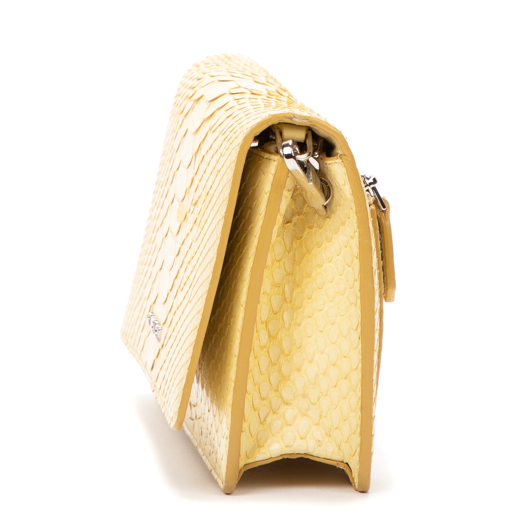 Pouch Wallet on Chain Yellow Snakeskin Embossed Leather
