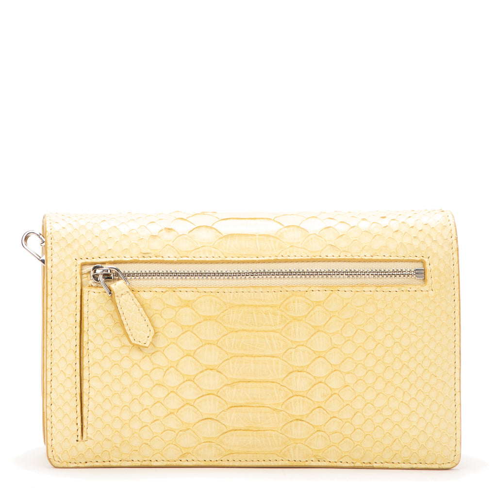 Pouch Wallet on Chain Yellow Snakeskin Embossed Leather