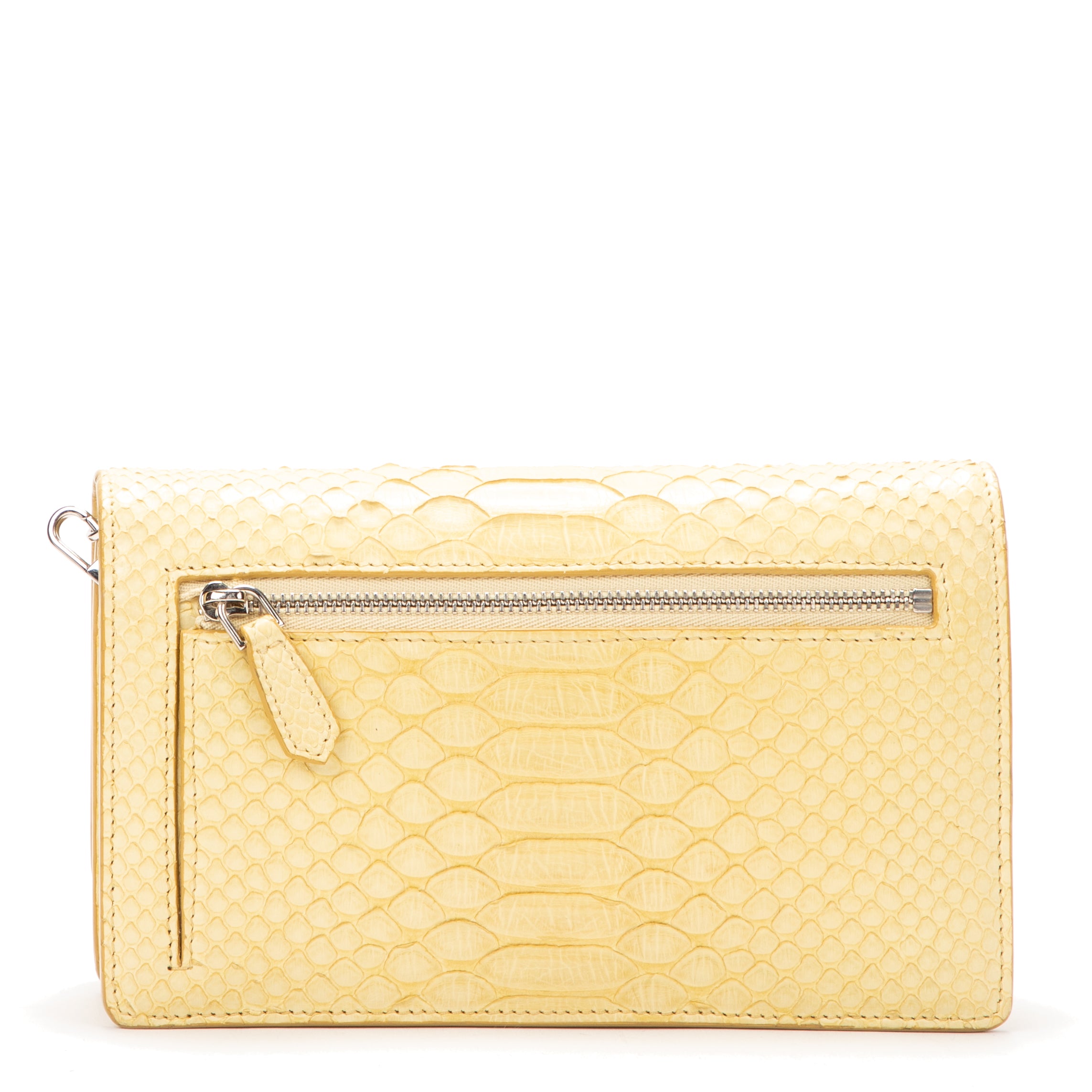 Pouch Wallet on Chain Yellow Snakeskin Embossed Leather