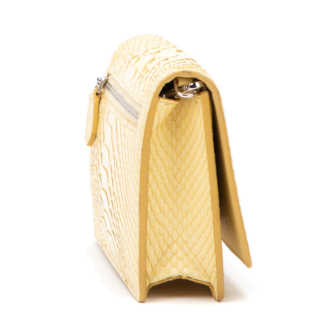 Pouch Wallet on Chain Yellow Snakeskin Embossed Leather