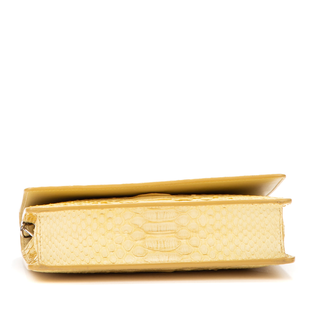Pouch Wallet on Chain Yellow Snakeskin Embossed Leather