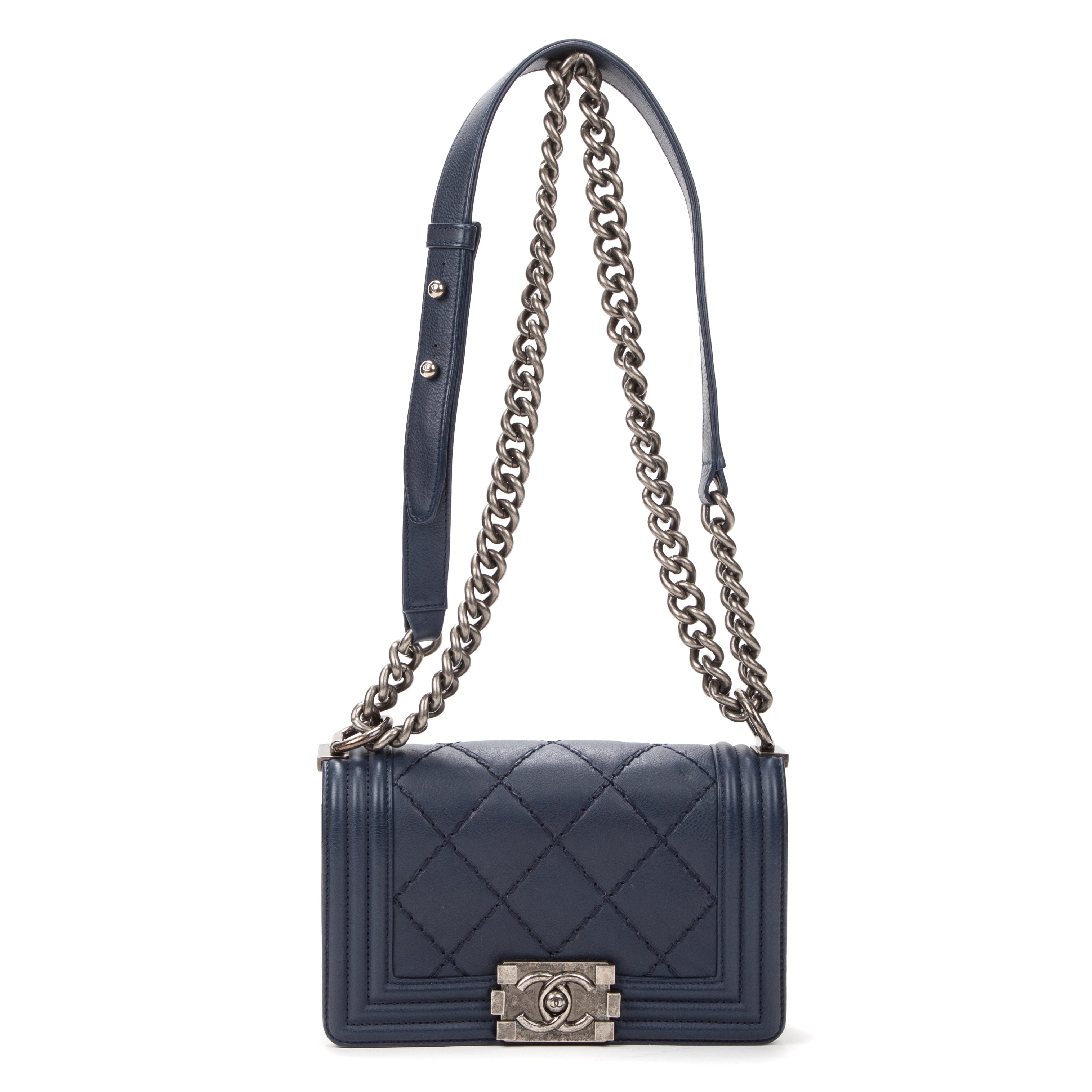 Shoulder Bag Reverso Boy Medium Blue Calfskin Leather