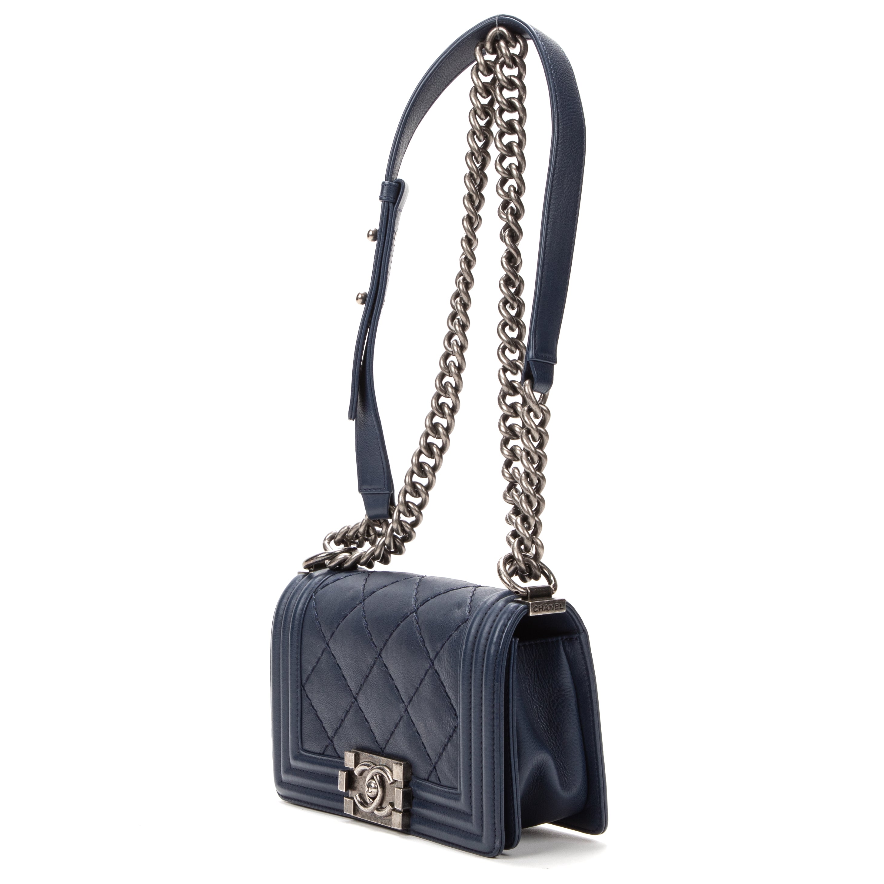 Shoulder Bag Reverso Boy Medium Blue Calfskin Leather
