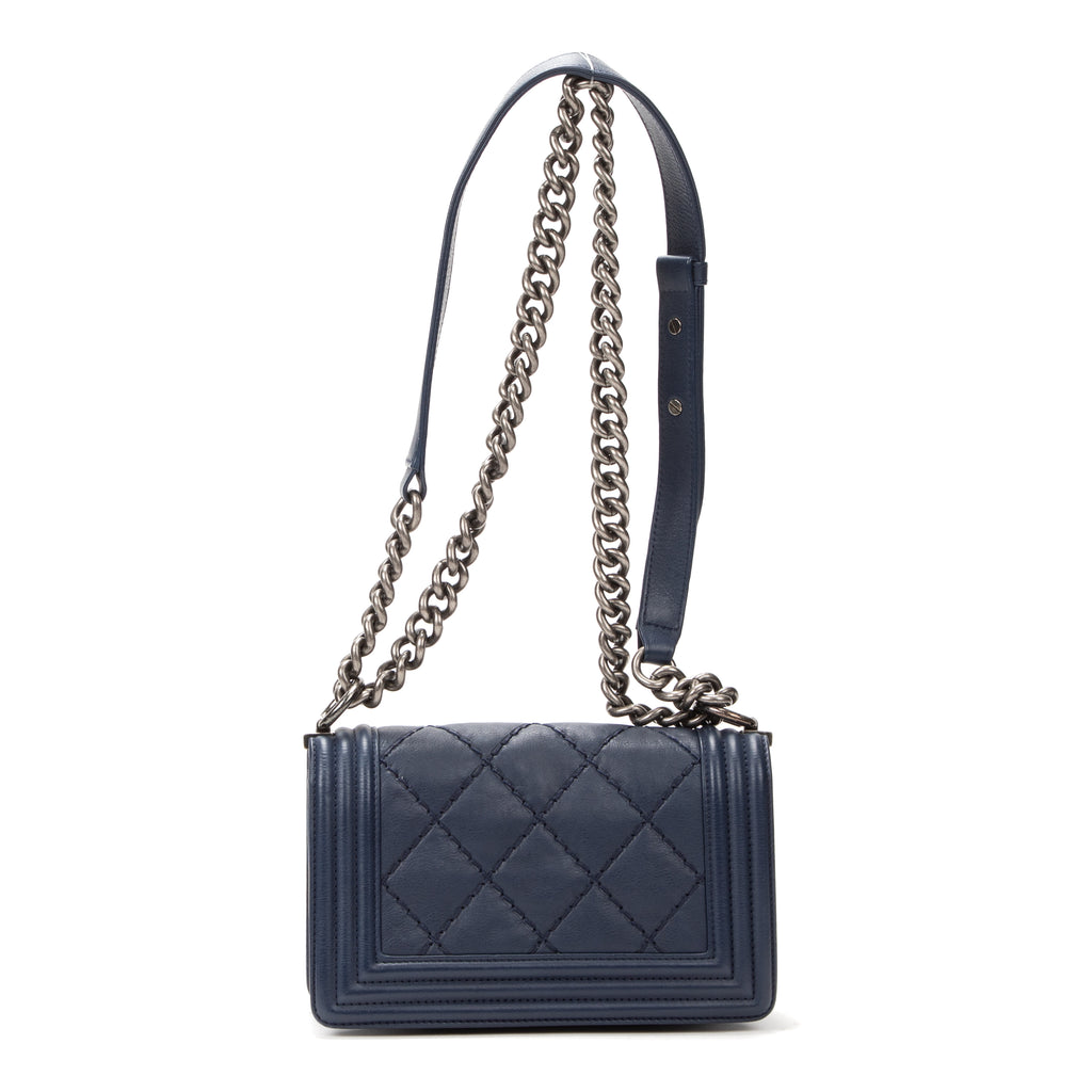 Shoulder Bag Reverso Boy Medium Blue Calfskin Leather