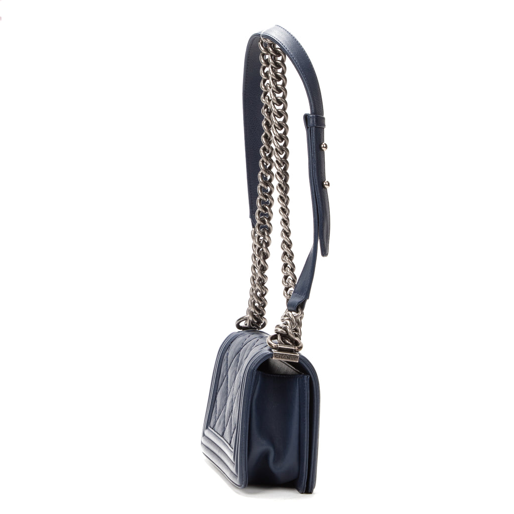 Shoulder Bag Reverso Boy Medium Blue Calfskin Leather