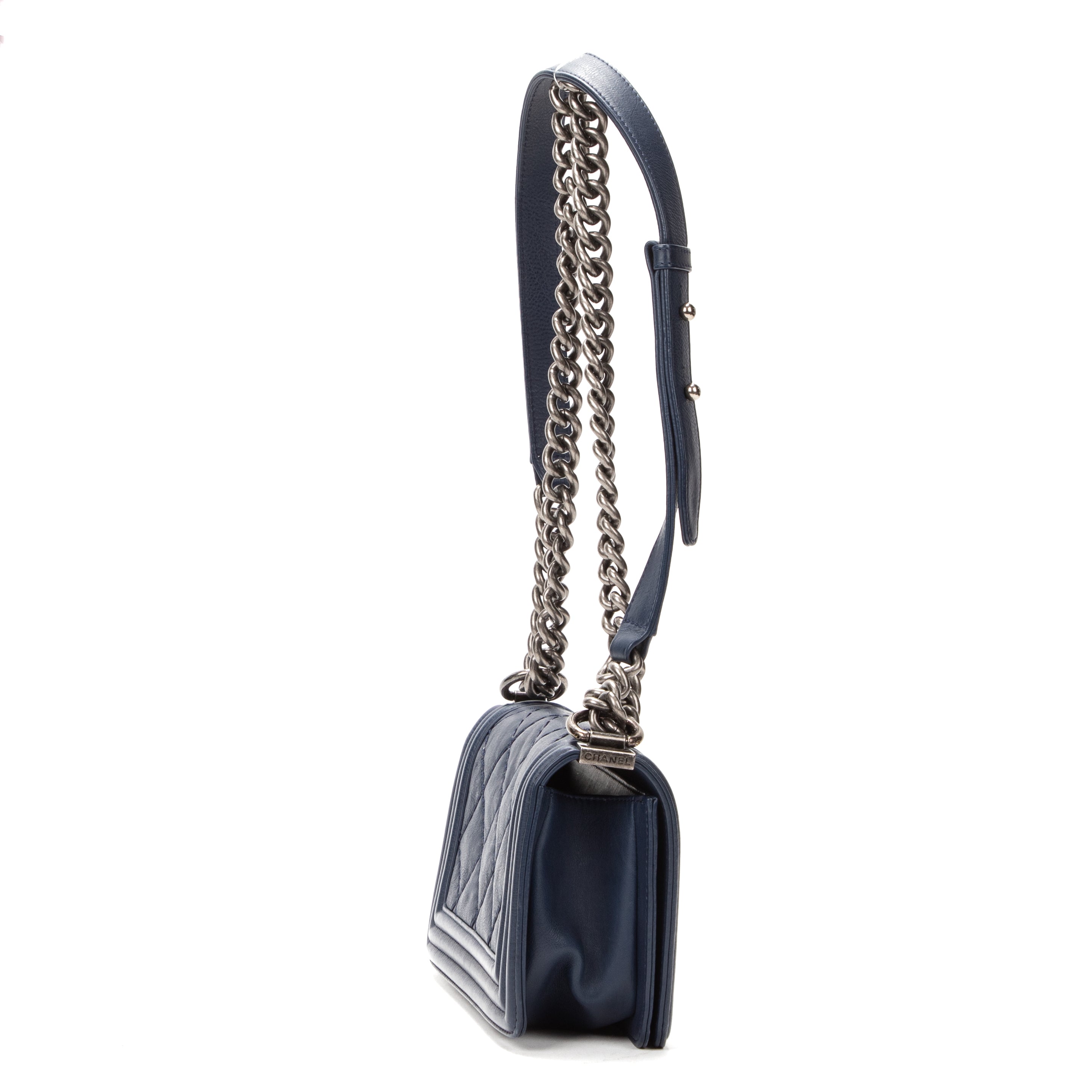 Shoulder Bag Reverso Boy Medium Blue Calfskin Leather