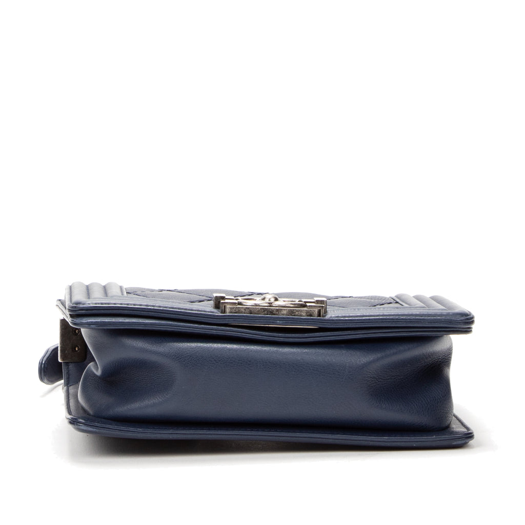 Shoulder Bag Reverso Boy Medium Blue Calfskin Leather