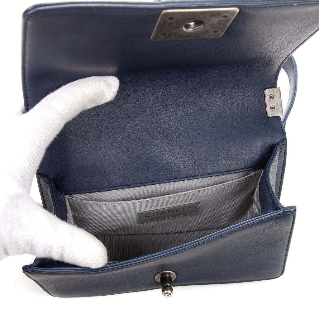 Shoulder Bag Reverso Boy Medium Blue Calfskin Leather