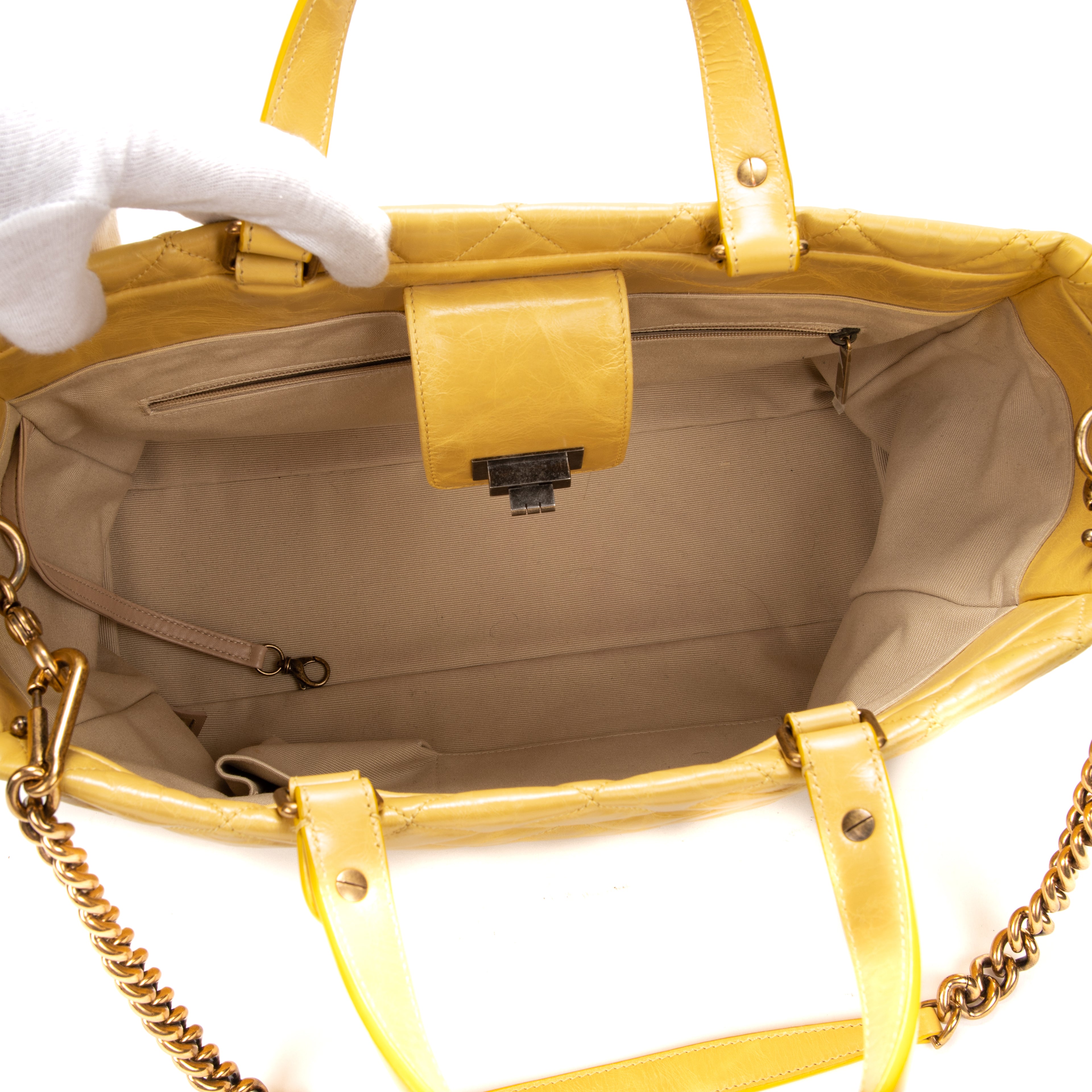 Handbag Reissue Top Handle Shopper Yellow Aged Calfskin Leather