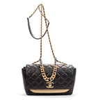 Shoulder Bag Flap Black Soft Leather