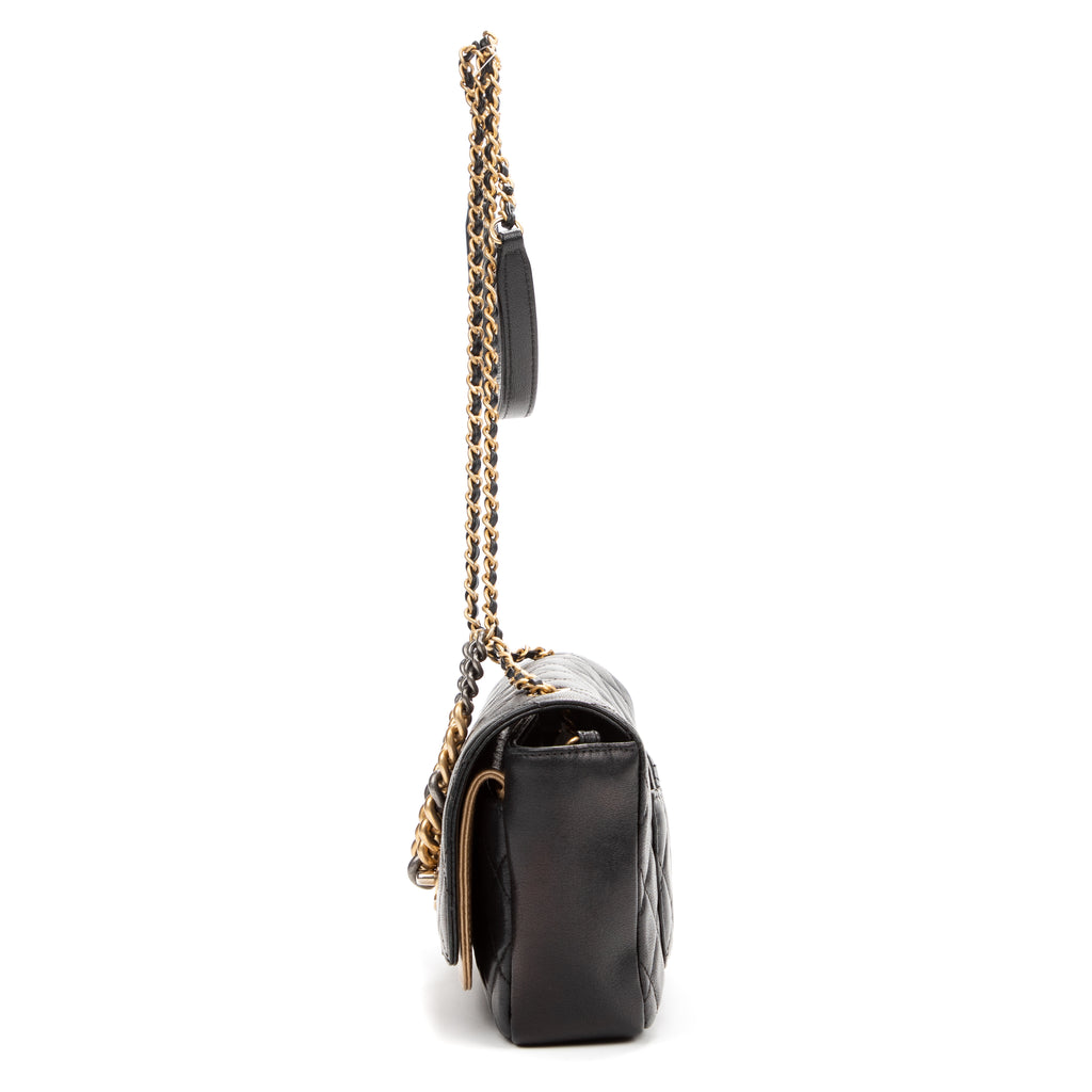 Shoulder Bag Flap Black Soft Leather