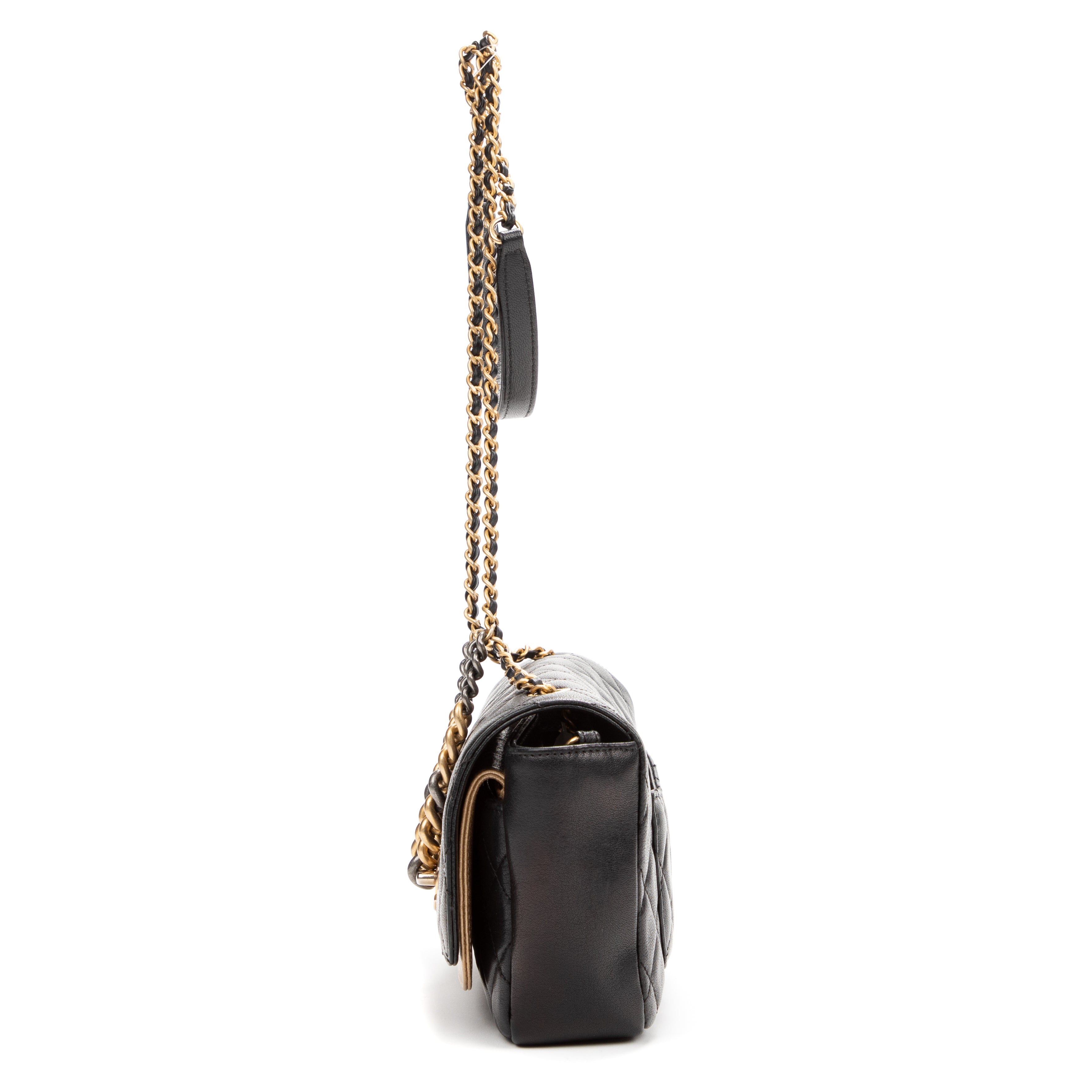 Shoulder Bag Flap Black Soft Leather