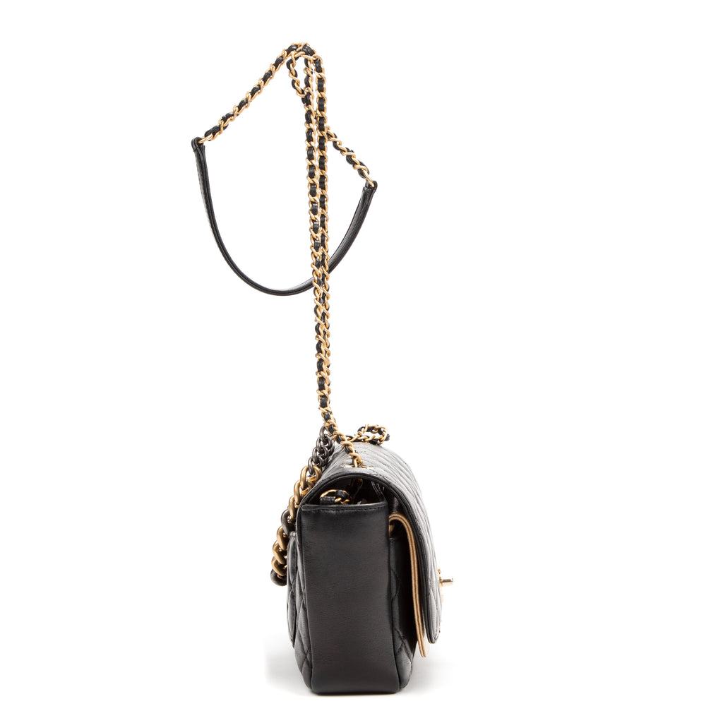 Shoulder Bag Flap Black Soft Leather