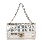 Shoulder bag Ice cube flap Silver Calfskin Leather/PVC