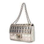 Shoulder bag Ice cube flap Silver Calfskin Leather/PVC
