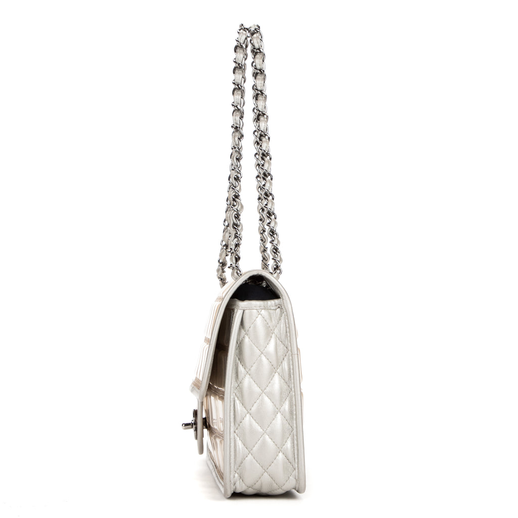 Shoulder bag Ice cube flap Silver Calfskin Leather/PVC
