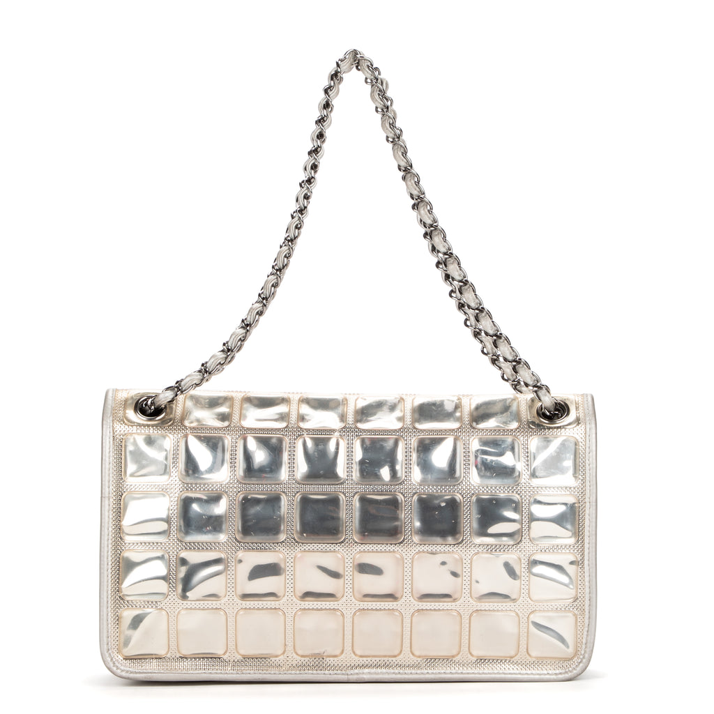 Shoulder bag Ice cube flap Silver Calfskin Leather/PVC