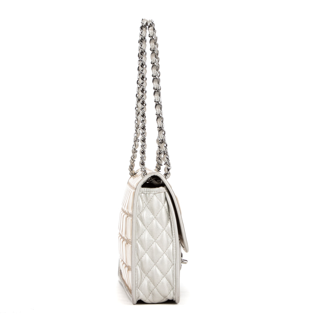Shoulder bag Ice cube flap Silver Calfskin Leather/PVC