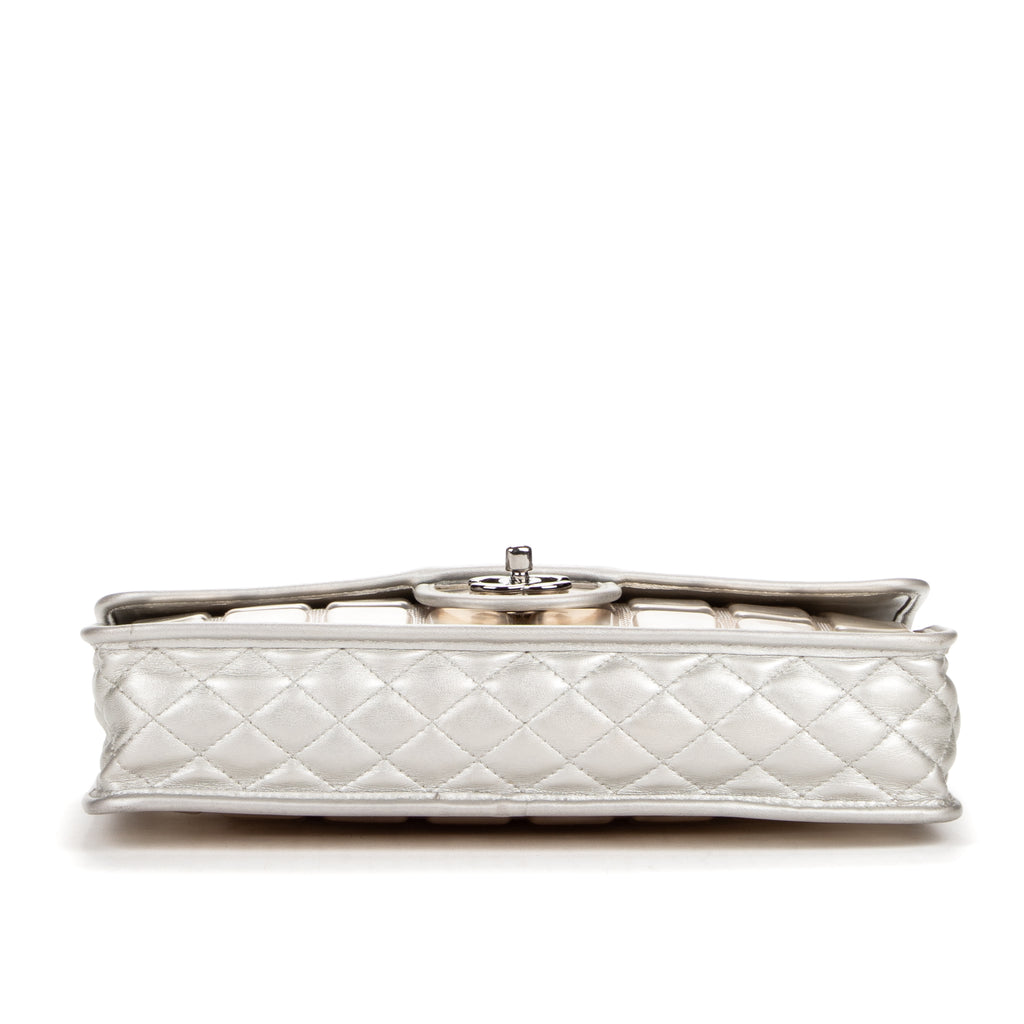 Shoulder bag Ice cube flap Silver Calfskin Leather/PVC
