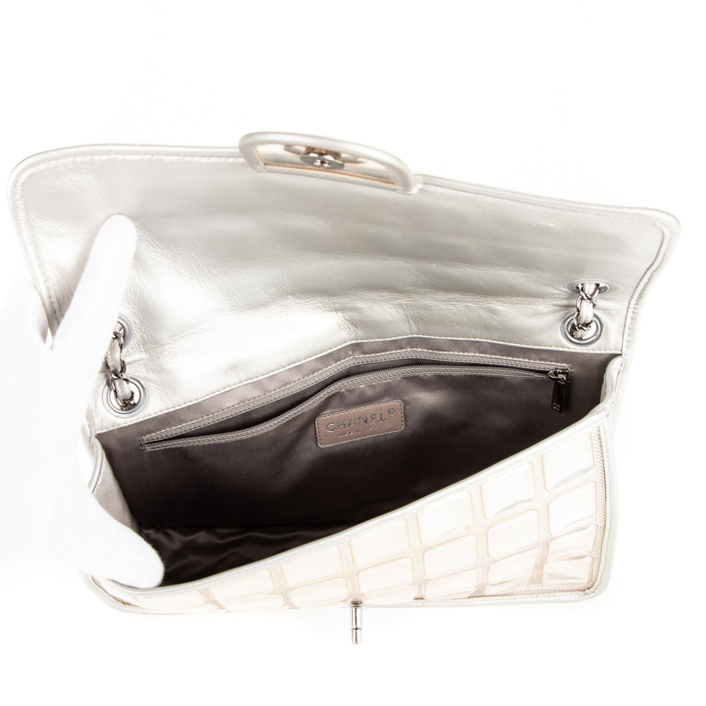 Shoulder bag Ice cube flap Silver Calfskin Leather/PVC