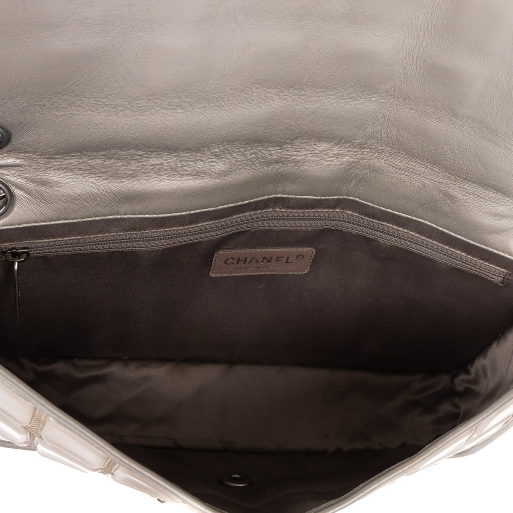 Shoulder bag Ice cube flap Silver Calfskin Leather/PVC