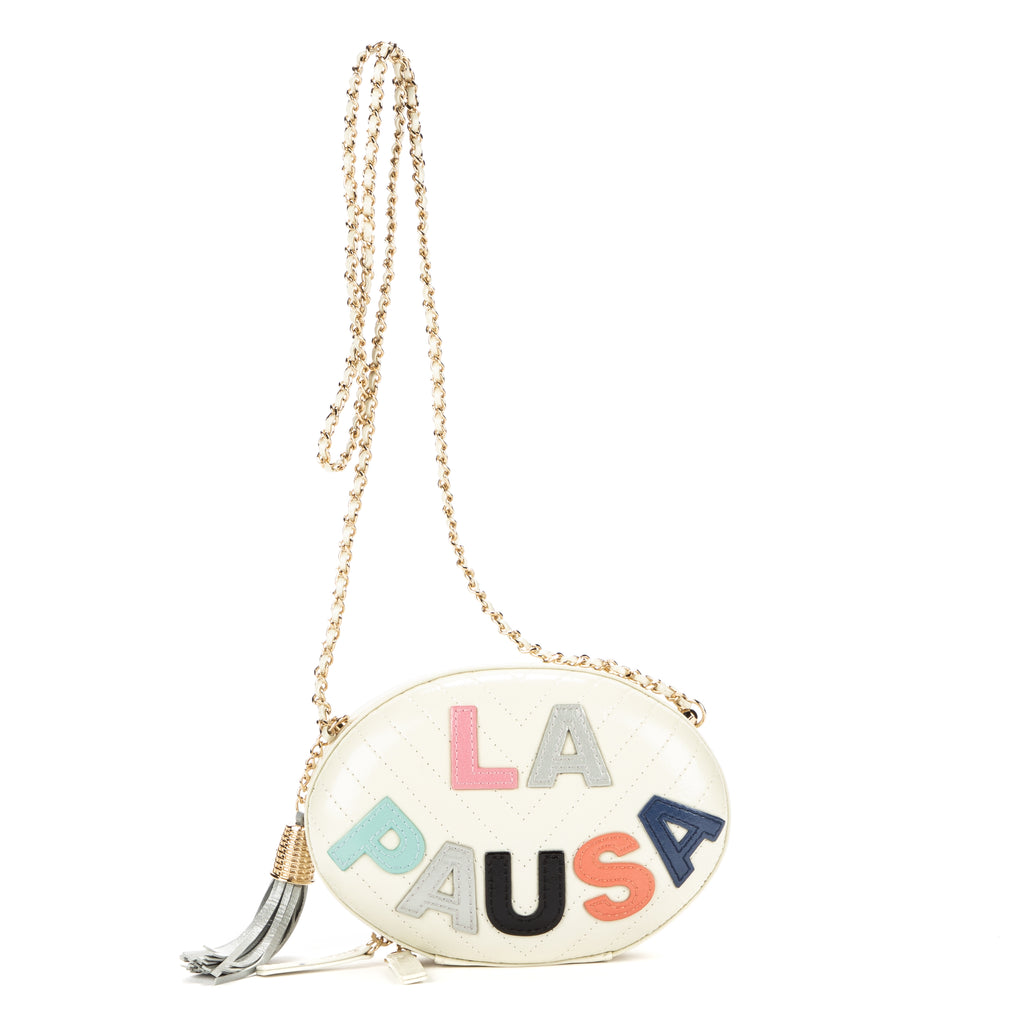 Shoulder Bag La Pausa Villa Oval Cream Calfskin Leather