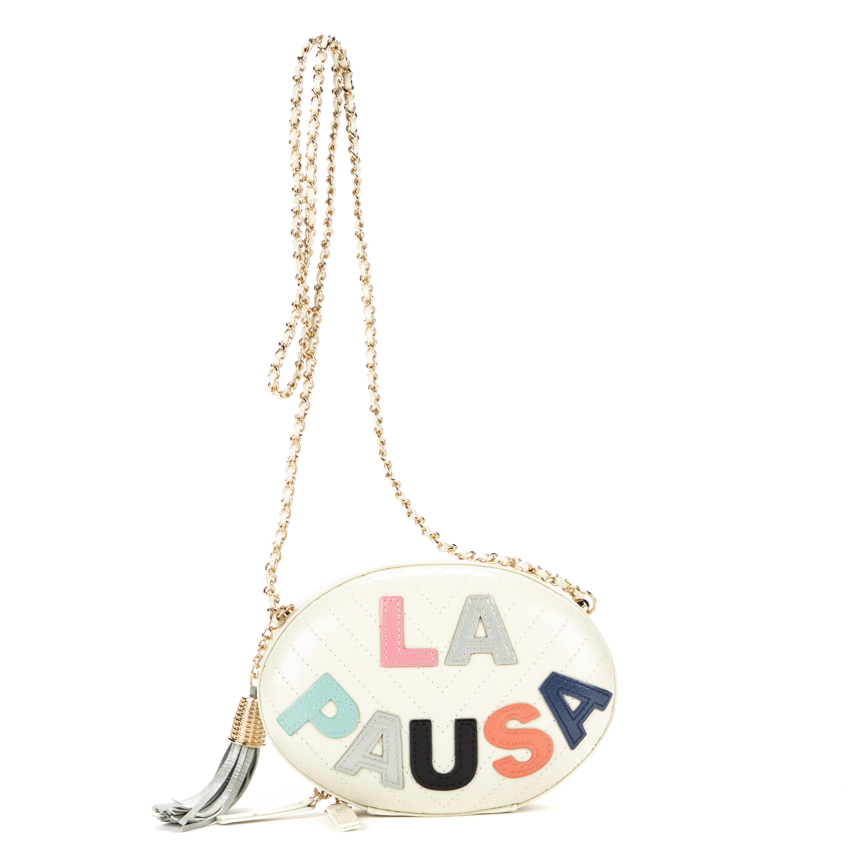 Shoulder Bag La Pausa Villa Oval Cream Calfskin Leather