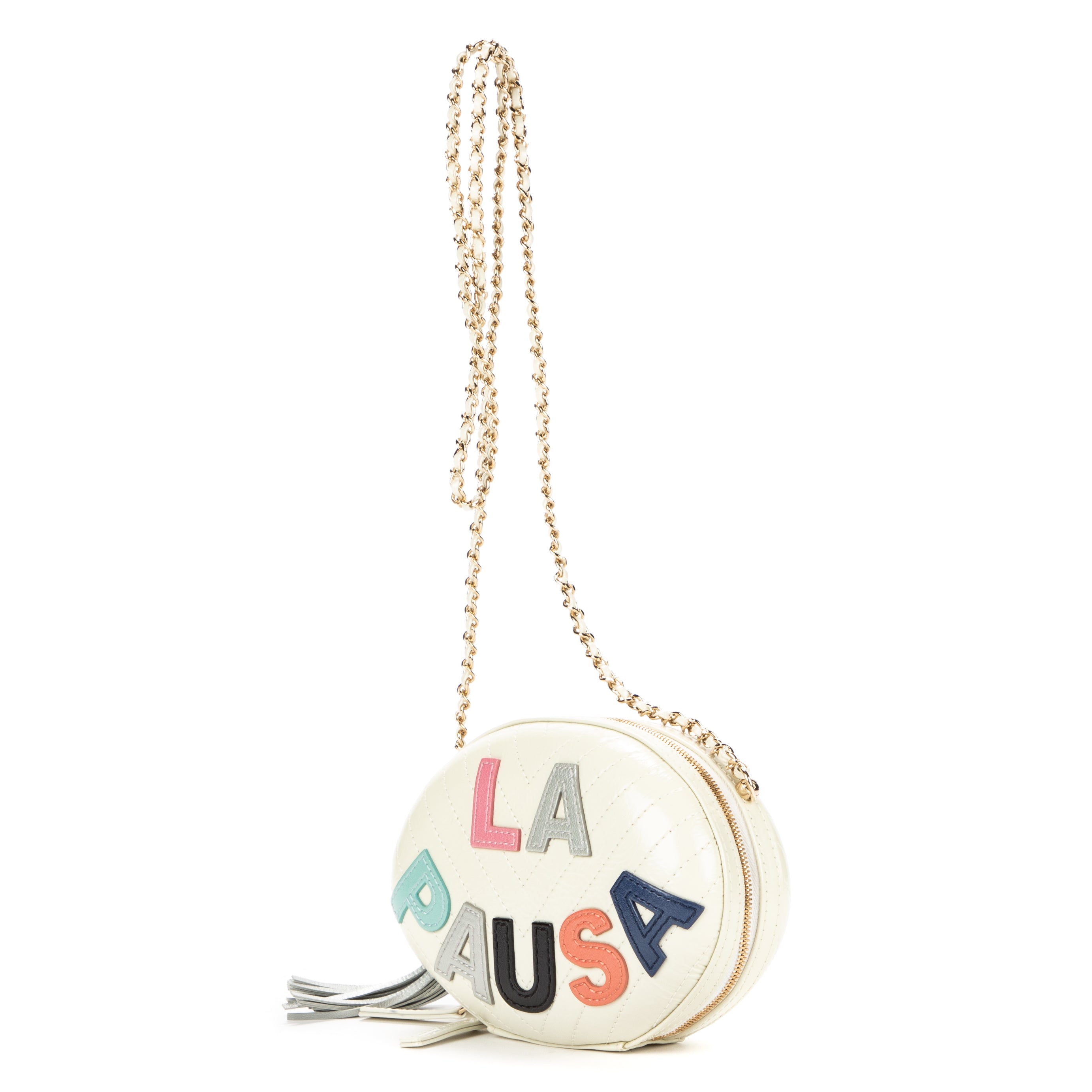 Shoulder Bag La Pausa Villa Oval Cream Calfskin Leather