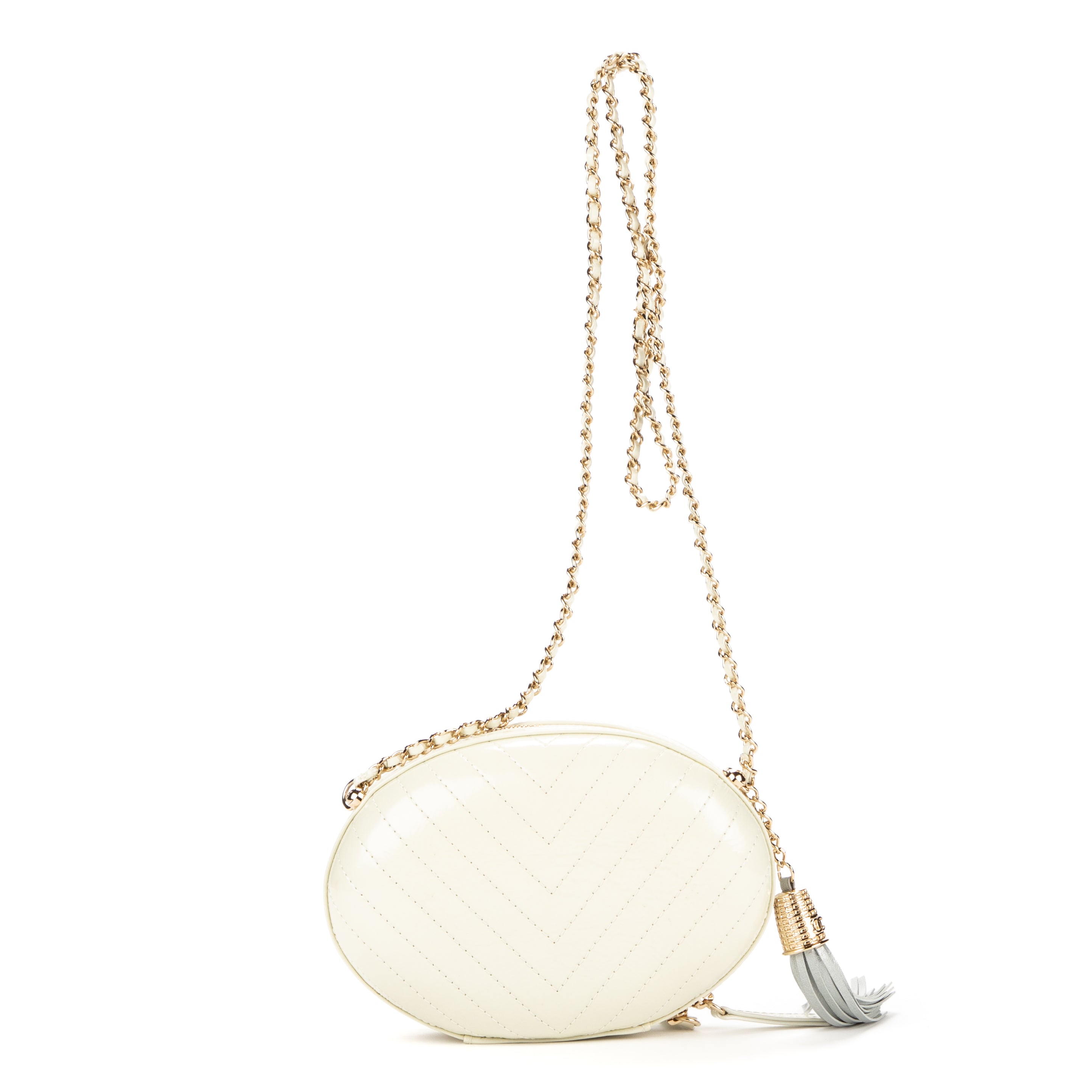 Shoulder Bag La Pausa Villa Oval Cream Calfskin Leather