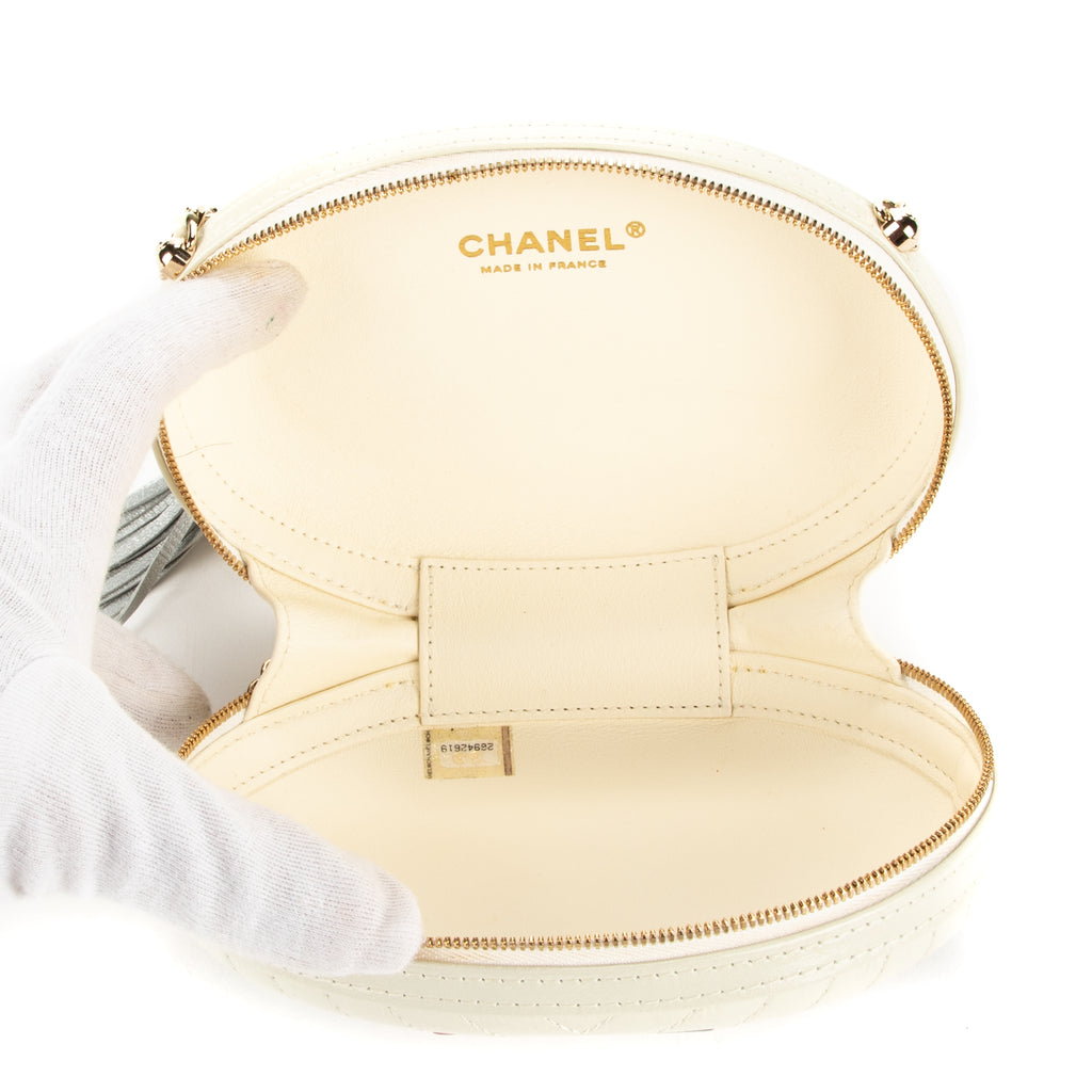 Shoulder Bag La Pausa Villa Oval Cream Calfskin Leather