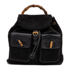 Backpack Bamboo Black Suede Leather