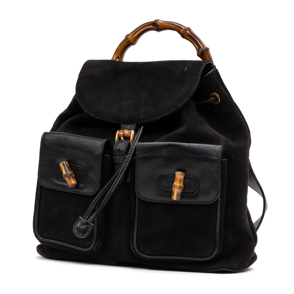 Backpack Bamboo Black Suede Leather