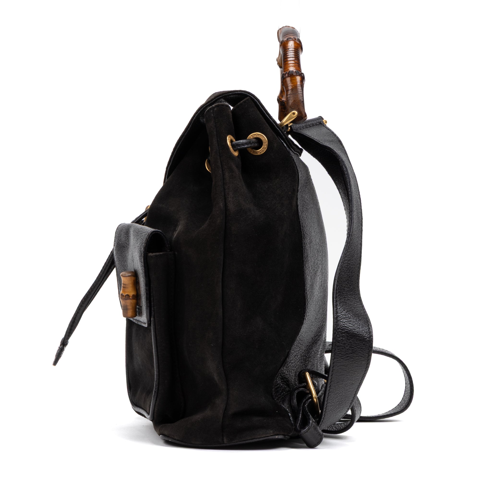 Backpack Bamboo Black Suede Leather – BrandCo Paris