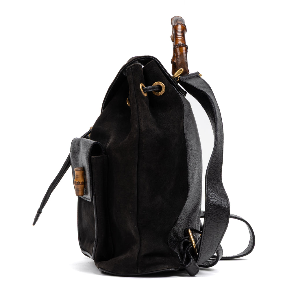 Backpack Bamboo Black Suede Leather